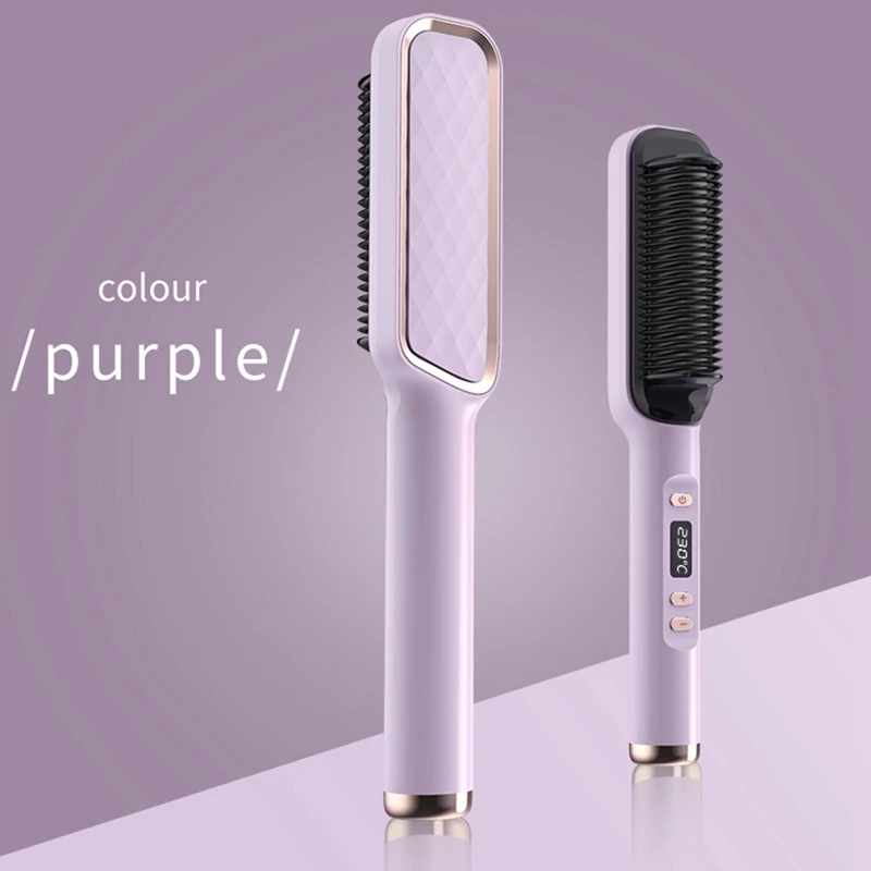 2-In-1 Electric Hair Straightening Multifunctional Comb Curling Iron Styler With LCD Display Straight Comb US Plug