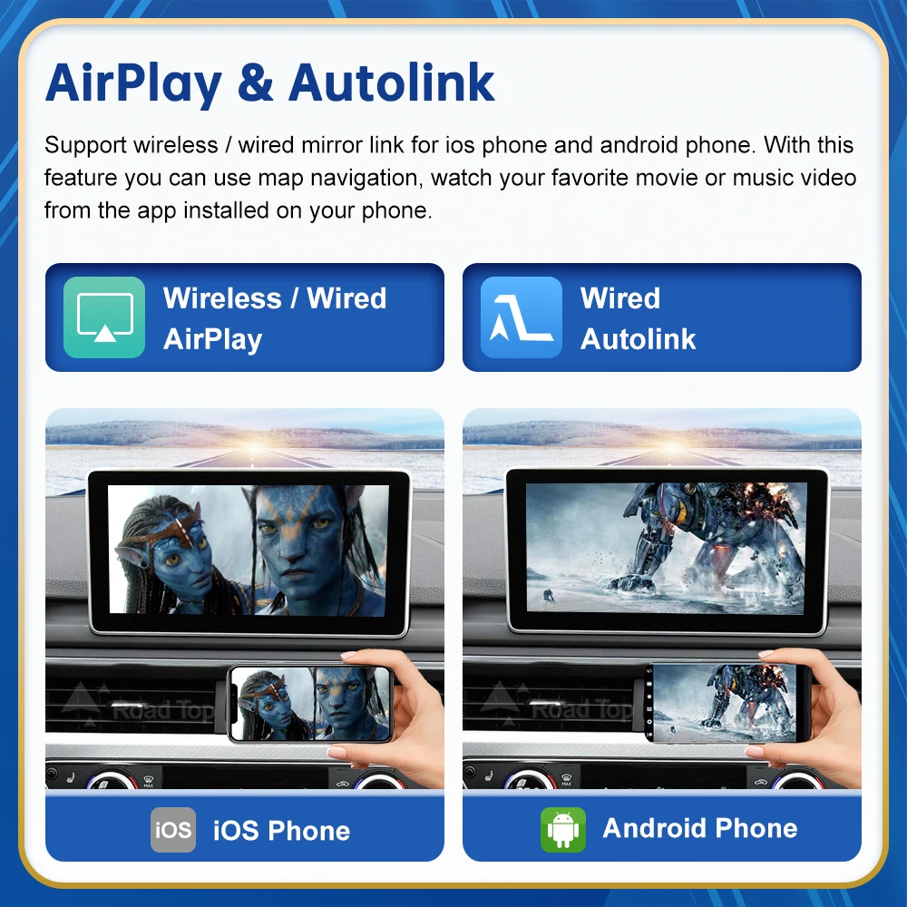 Road Top Nirkabel Android Auto untuk Mobil Audi A4 A5 2016-2019 Antarmuka Carplay Mirror Link Air Play