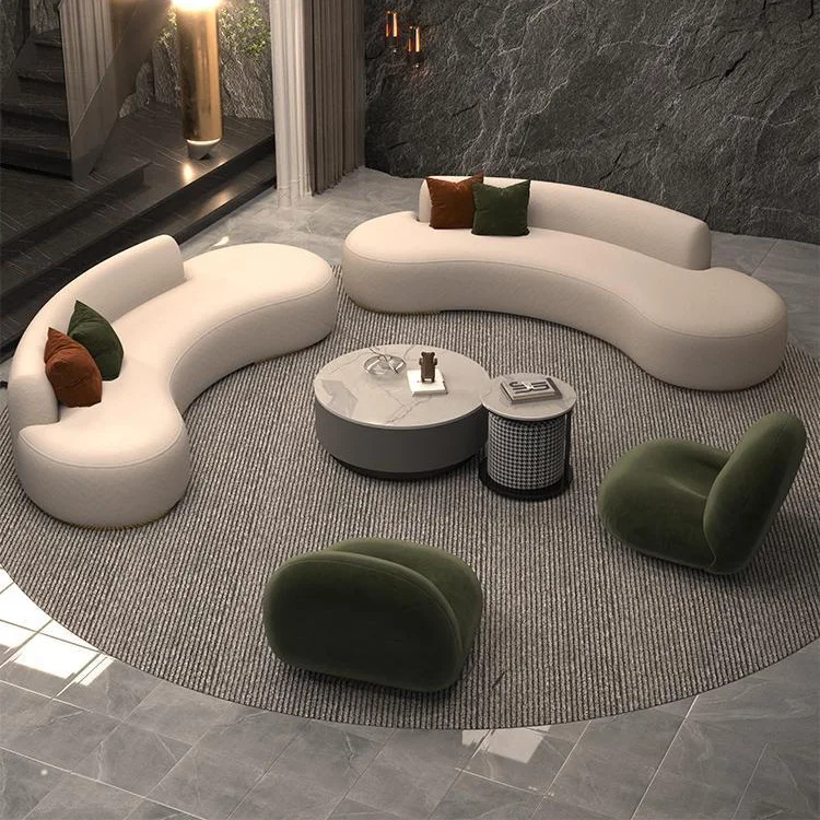 Modern light luxury, trendy curved irregular shape, high-end tech fabric, sofa and coffee table combo