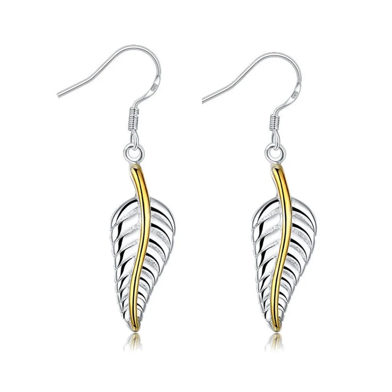 

925 Sterling Silver 40MM Fine Feather Earrings For Women Fashion Charm Wedding Gift Jewelry