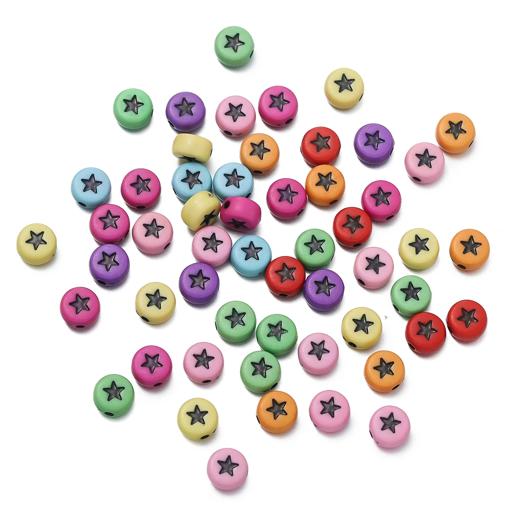 100pcs Acrylic Star Beads Colorful 7mm Flat Round Letter Spacer Bead for DIY Bracelet Necklace Earrings Jewelry Making