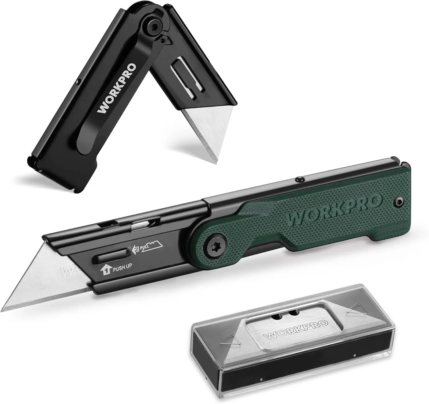 

Складной универсальный нож с 10 дополнительными лезвиями SK5, рукояткой G10 и клипсой для крепления на ремень, для тяжелых работ, DIY и офисного использования - зеленый