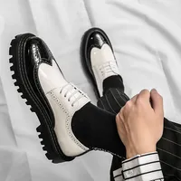 Luxury Brand Brogue Men's Shoes White Thick-soled Casual British Style Comfortable Oxford Shoes Lace-up High Quality Men's Shoes