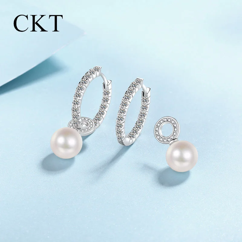 Platinum Pt950 Freshwater Pearl Drop Earrings Buttons Women's 1.1ct Moissanite Earrings Niche Luxury Design Hot Sale Jewelry