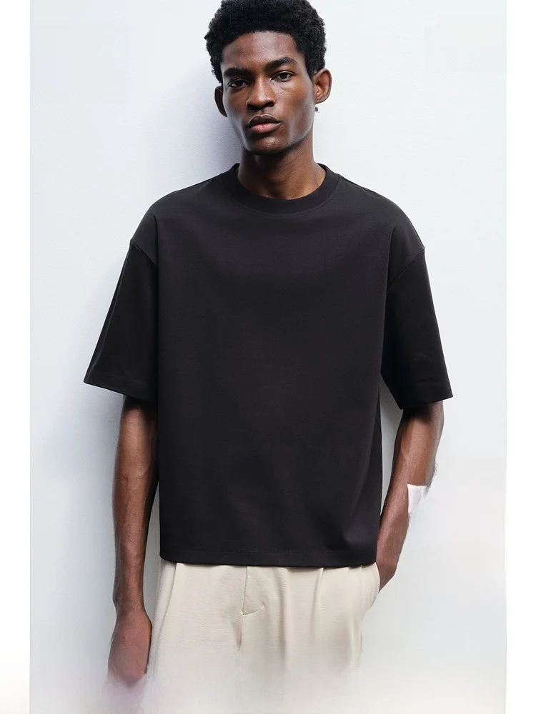 

H&M ex Casual Loose Fit round Ne Square T-irt Cotton 00% ort Sve Basic Color Spring Season Regular Length