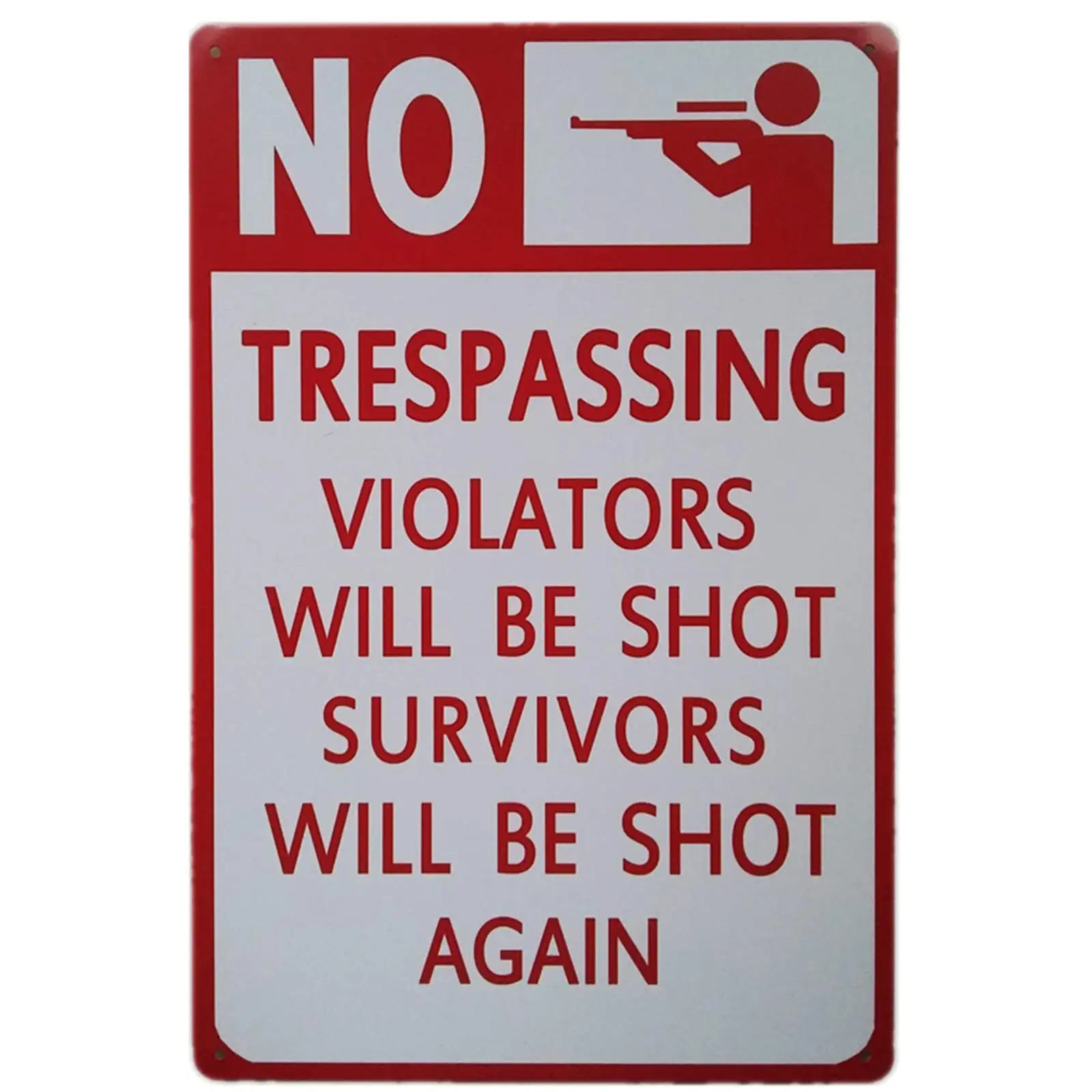 TISOSO No Trespassing Violators Will Be Shot Survivors Will Be Shot Again Secutity Warning Signs Funny Gun Signs Retro Vintage B