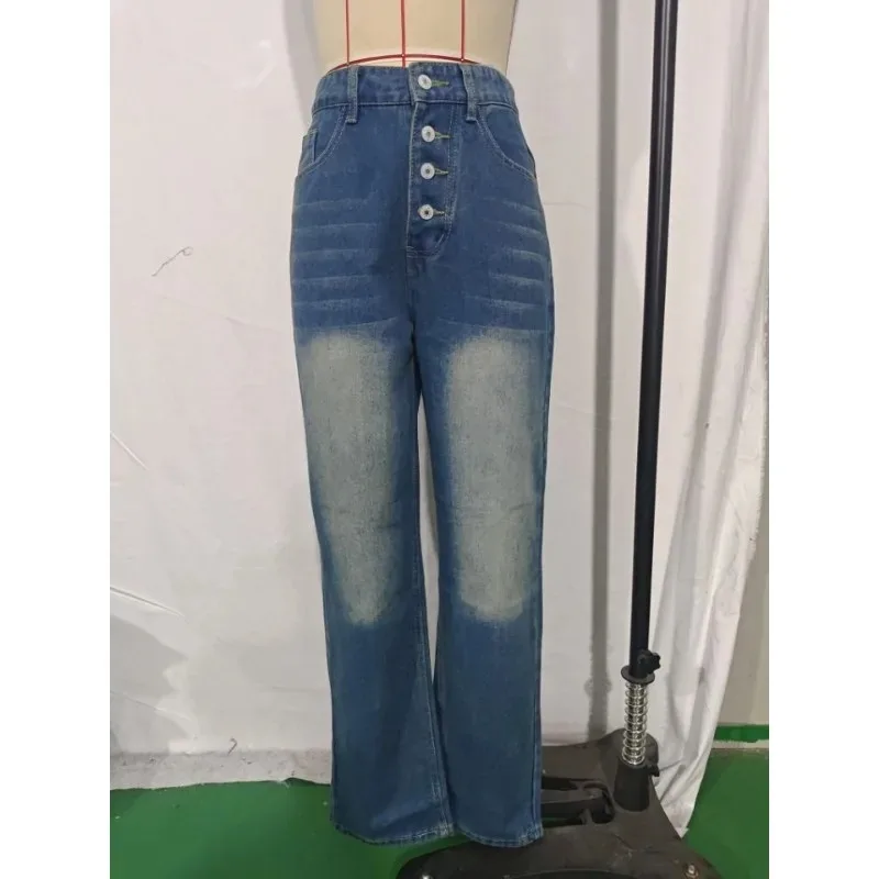 Hoge taille blauw gewassen rechte damesbroek lente en herfst nieuwe losse casual eenvoudige en veelzijdige skinny jeans baggy jeans