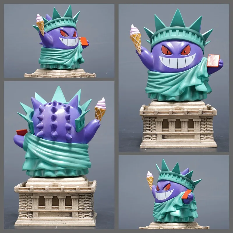 

14cm Pokemon Gengar Statue of Liberty Cosplay Figure Ghost Type Ghostly Desktop Model Haunted NYC Skyline Resin Collectible