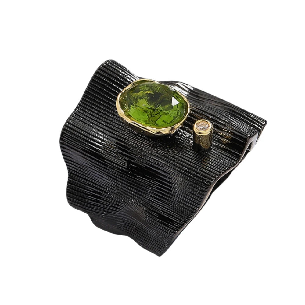 خواتم كريستال زركون خضراء مبالغة للرجال والنساء ، مجوهرات زفاف ، هدية زفاف ، نسيج بلونين ، نسيج هندسي ، أسود ، ذهبي #1