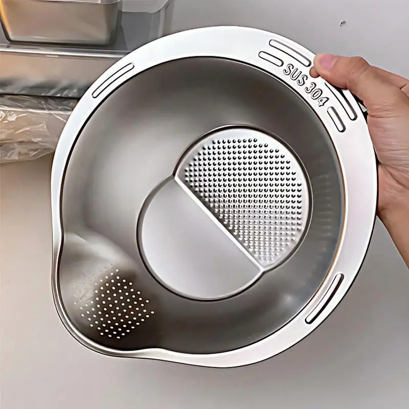 1pc Rice Washer Strainer Bowl Stainles Steel 304 Rice Washing Bowl Rice Sieve Colander Fruit And Vegetable Strainer Kitchen Tool