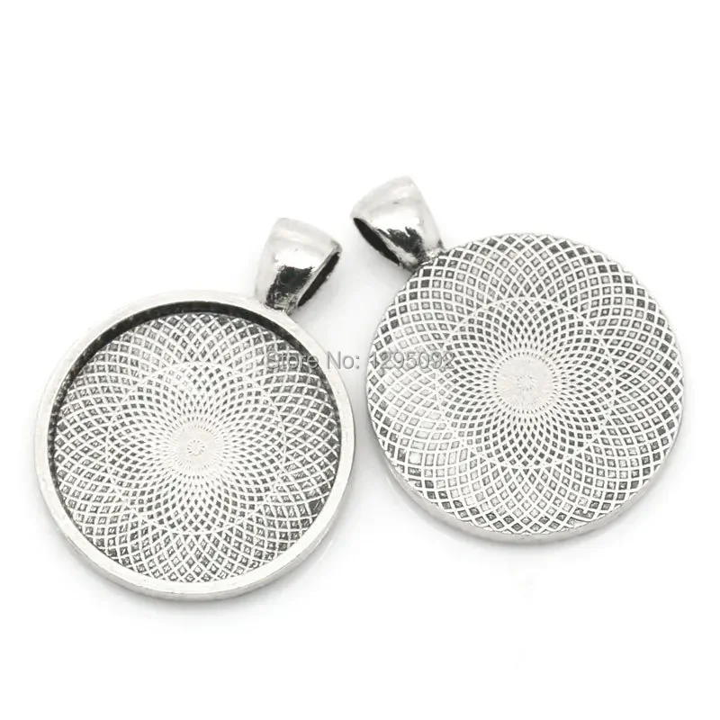 150Pcs Antique Silver Tone Charms Pendants Cameo Cabochon Frame Setting Round 36x28mm Fit 25mm