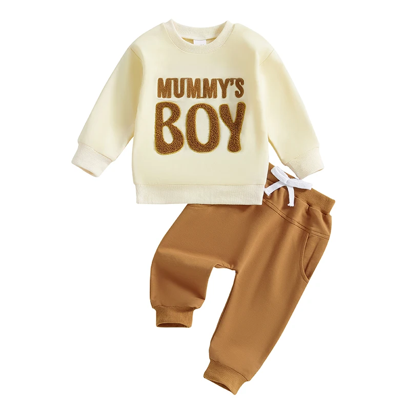 

Baby Boy 2Pcs Fall Outfit Long Sleeve Letter Embroidery Loose Sweatshirt Trousers Set Toddler Clothes