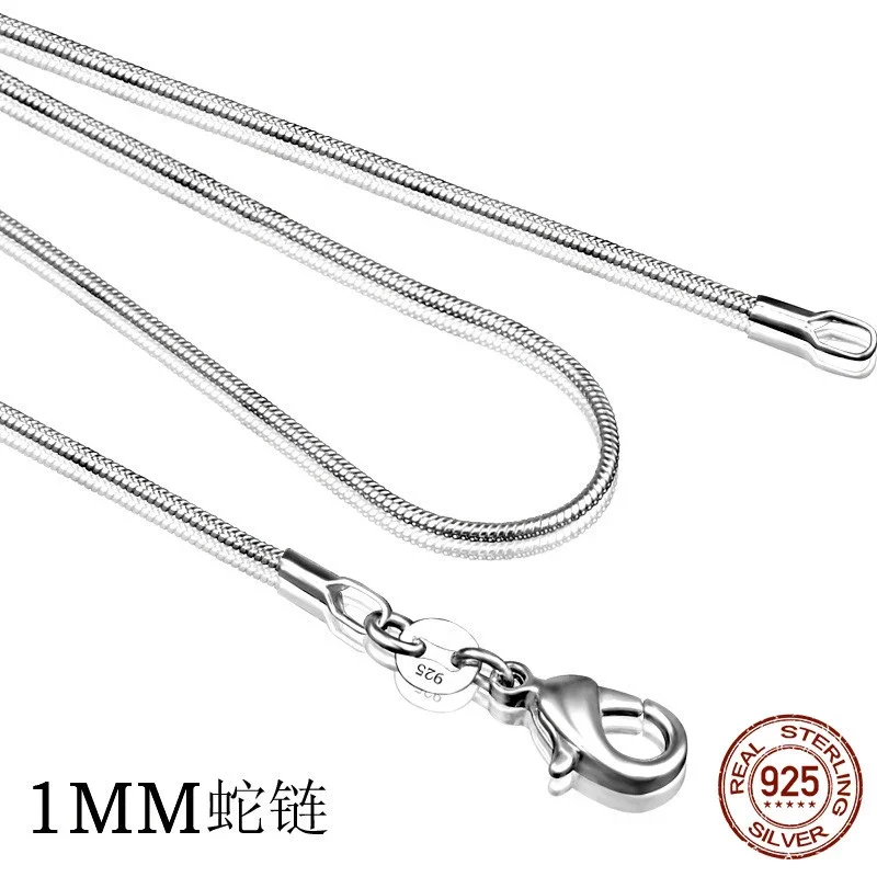 

New Fine 925 sterling silver necklace women, silver fashion jewelry Snake Chain 1mm Necklace 16 18 20 22 24"
