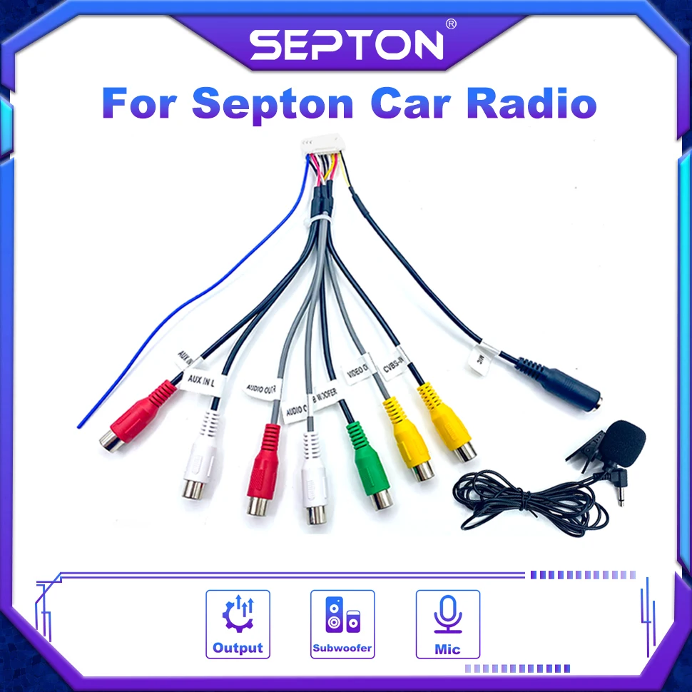 SEPTON Car Stereo Radio RCA Output Wire Aux-in Adapter Cable Car Accessories 20 Pin Universal Cable Adapter Wiring Connector