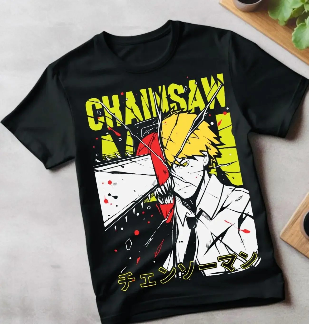 Chainsaw Man T-Shirt Chainsaw Man Anime CSM Denji Power Black Shirt All Size