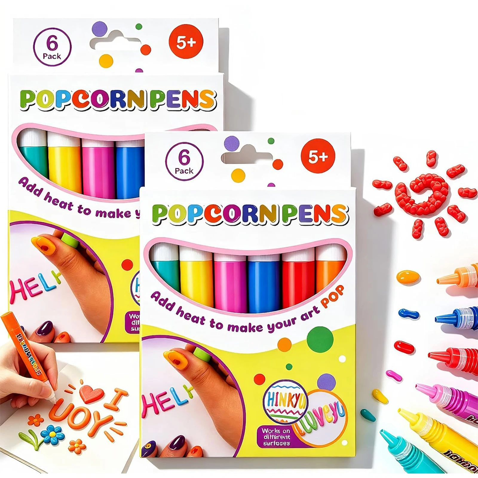 Popcorn Pens, DIY Bubble Popcorn Drawing Pens for Kids, 3D Artwork Printing Bubble Pen, Color Drawing Popcorn Pens