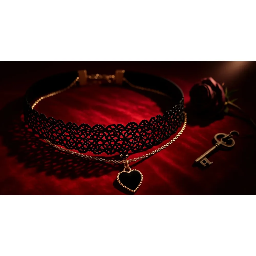 

Регулируемое ожерелье-чокер с красным бархатным сердечком для женщин и девочек