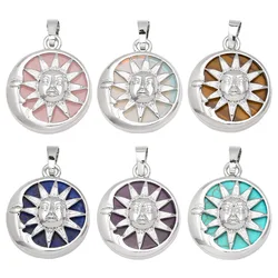 OCESRIO Moon Sun God Pendant for Necklace Silver Color Copper Natural Stone Round Beads Crystal Quartz Women Men Jewelry pdta946