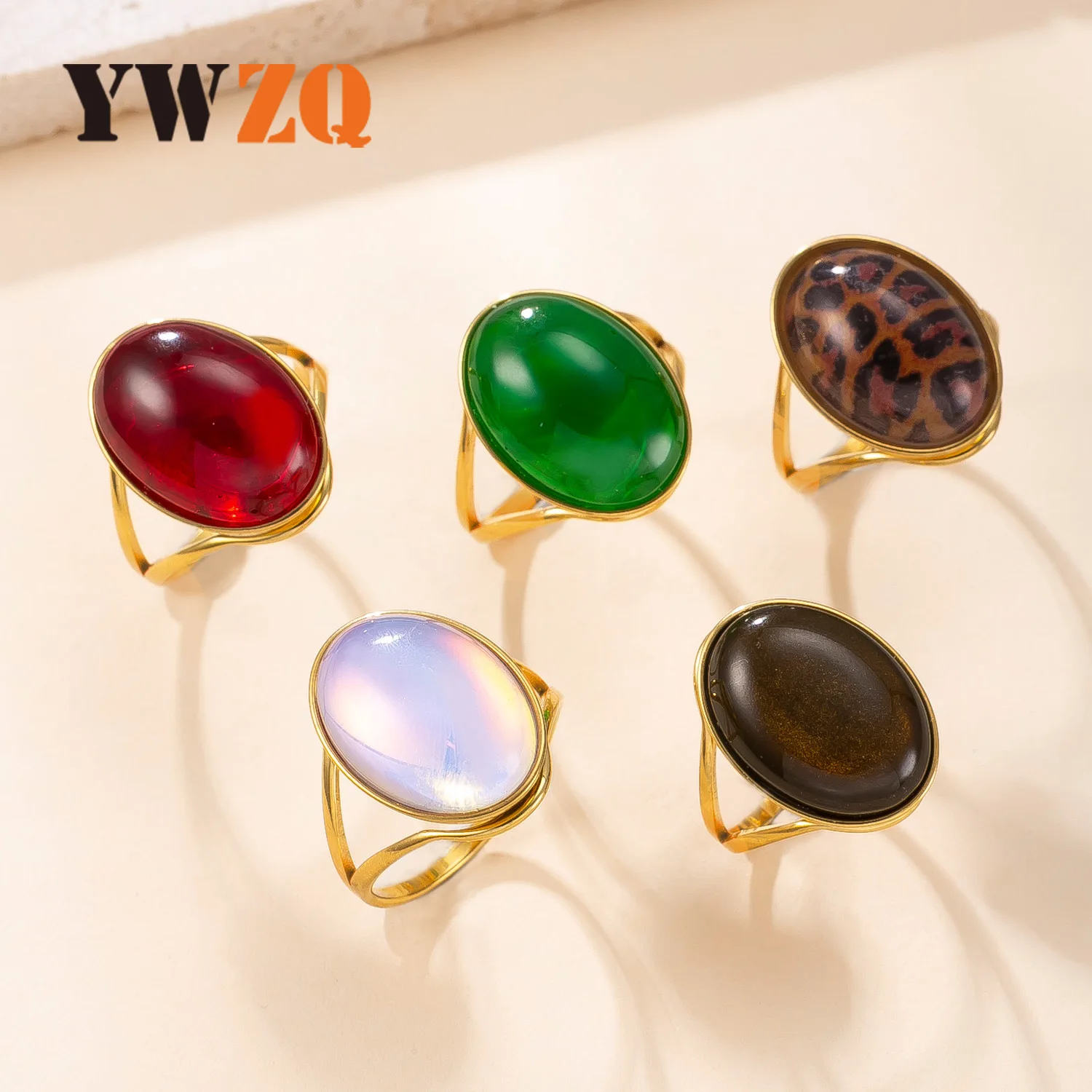2025 Women's Titanium Steel Oval Natural Stone Rings, Luxurious Palace-Style Oil-Pressed Stainless Ring for Daily & Party Wear