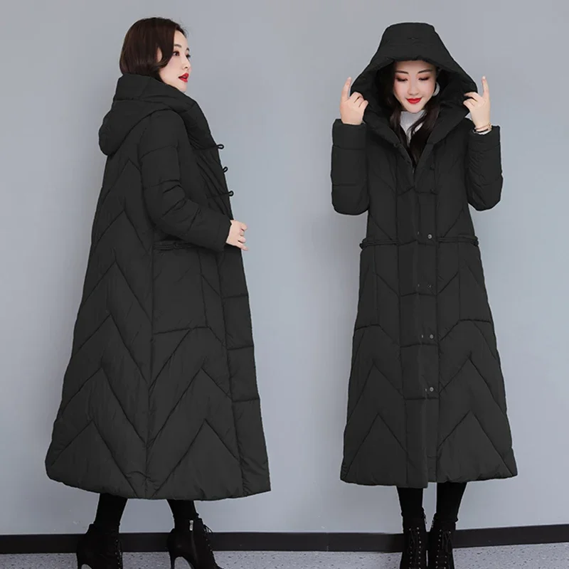 X-Long Winter Jackets Women Hooded Oversized Parkas Snow Wear Solid Thicken Warm Mother Clothing Outerwear S-3XL Coats Windriel