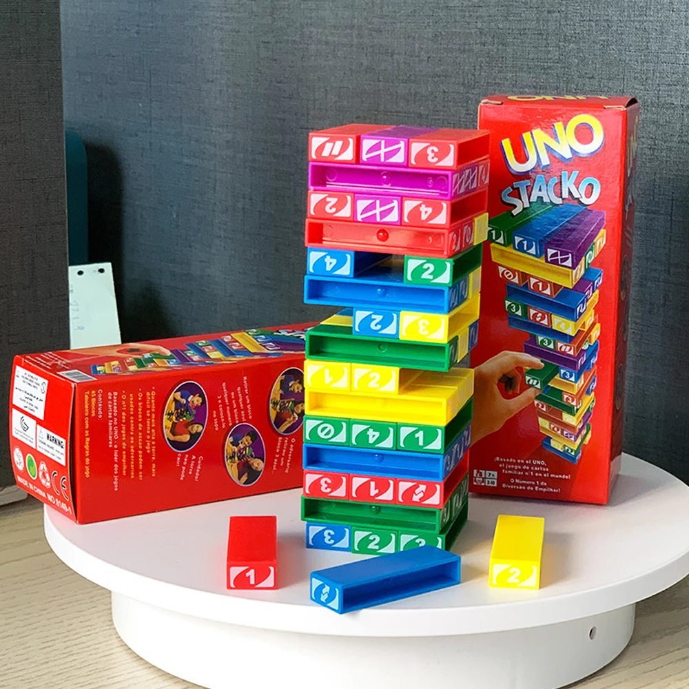 Stacko UNO Card Board Games Family Entertainment Poker Party Early Education Puzzle Stackoed Toys Playing Cards Birthday Gift