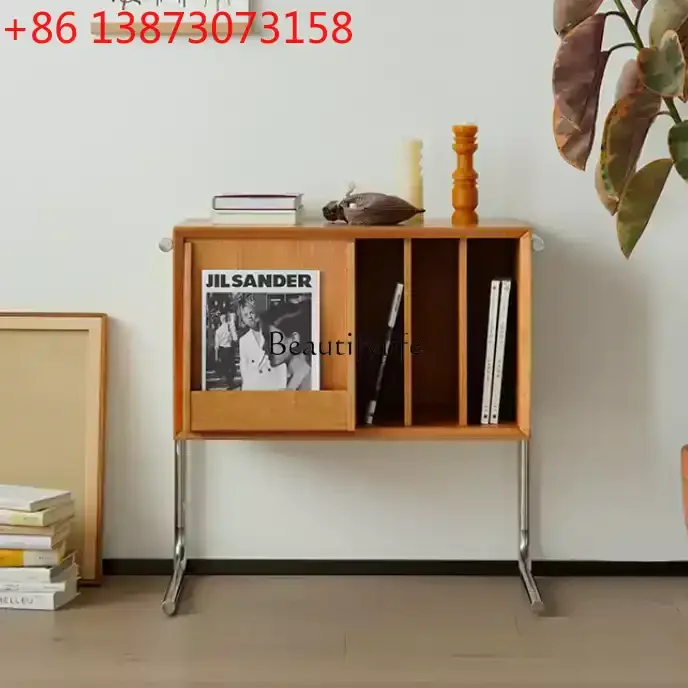 خزانة جانبية للأريكة الاسكندنافية من الخشب الصلب، خزانة كتب يابانية بسيطة، خزانة تخزين متعددة الوظائف