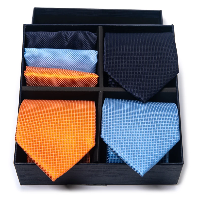 Gift box packing Silk Ties Men Novelty Hanky Set 3 Styles Wedding Men's Tie Formal Red Cravat for Business Necktie