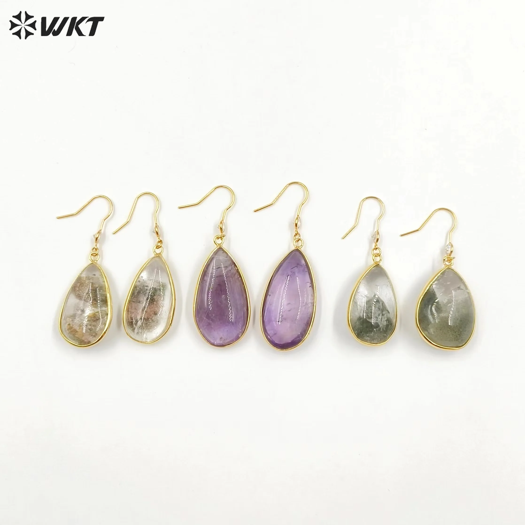 WT-E718 Wholesale High Quality Natural Stone Healing Moss Agate Earrings Teardrop Shaped Unique Design Women Charming Jewelry