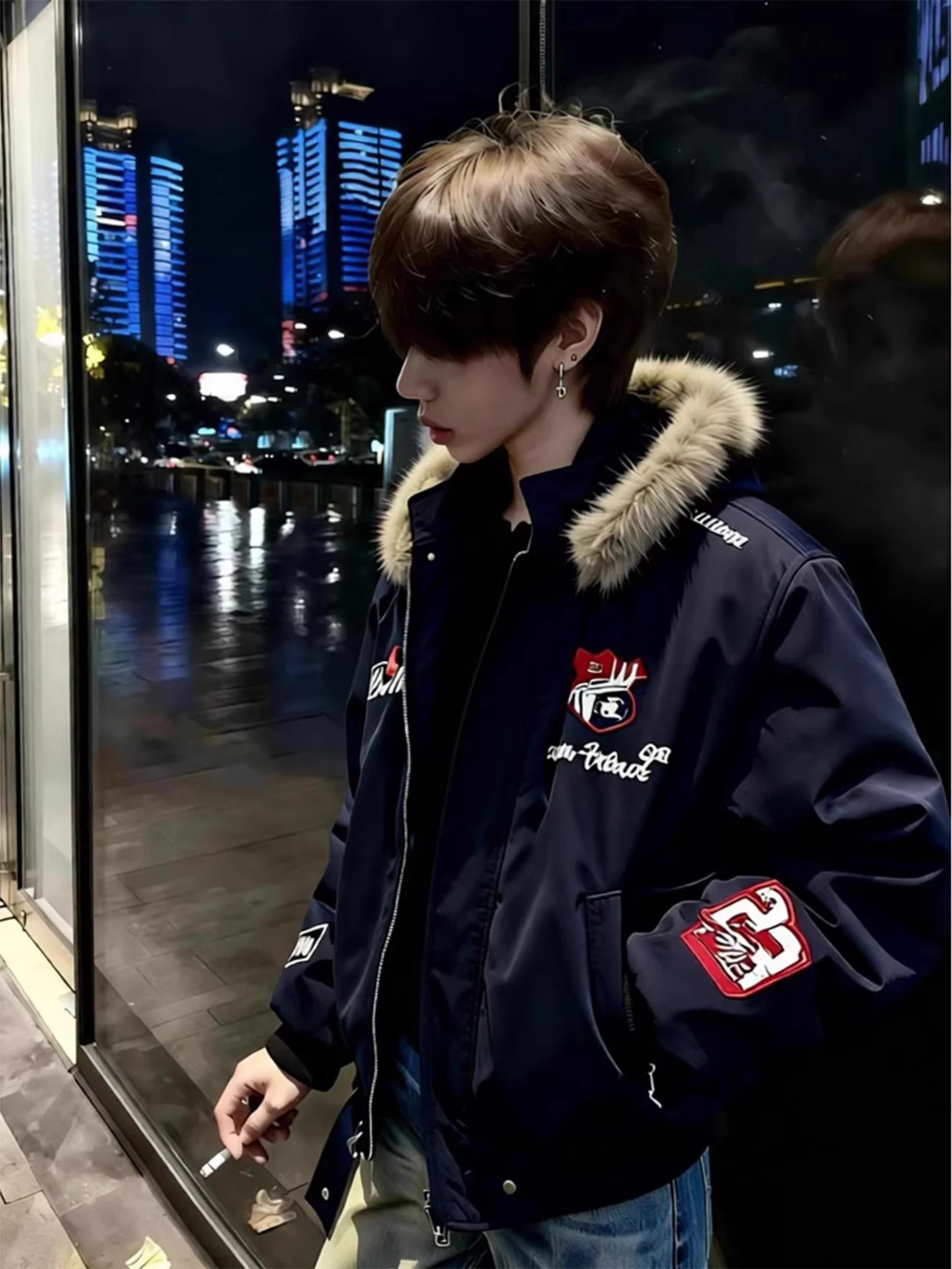 

Мужская зимняя утепленная парка в стиле ретро: американский синий хлопковый жакет с вышивкой, молодежная повседневная куртка с длинными рукавами на молнии