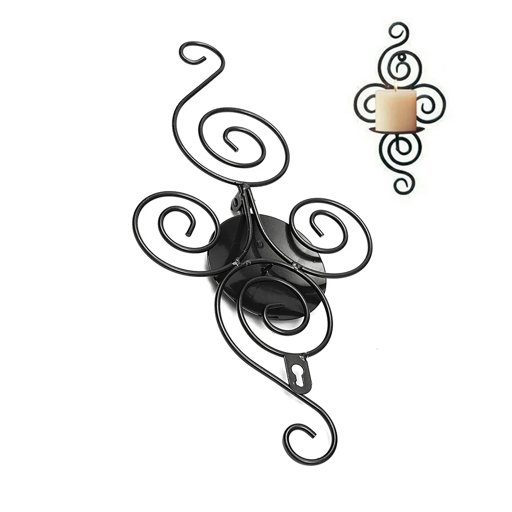 

2 pcs Iron Candlestick 18 X 38 Cm Black Wall Hanging Holder For Wedding Party Decoration Indoor Outdoor Use Light Stand