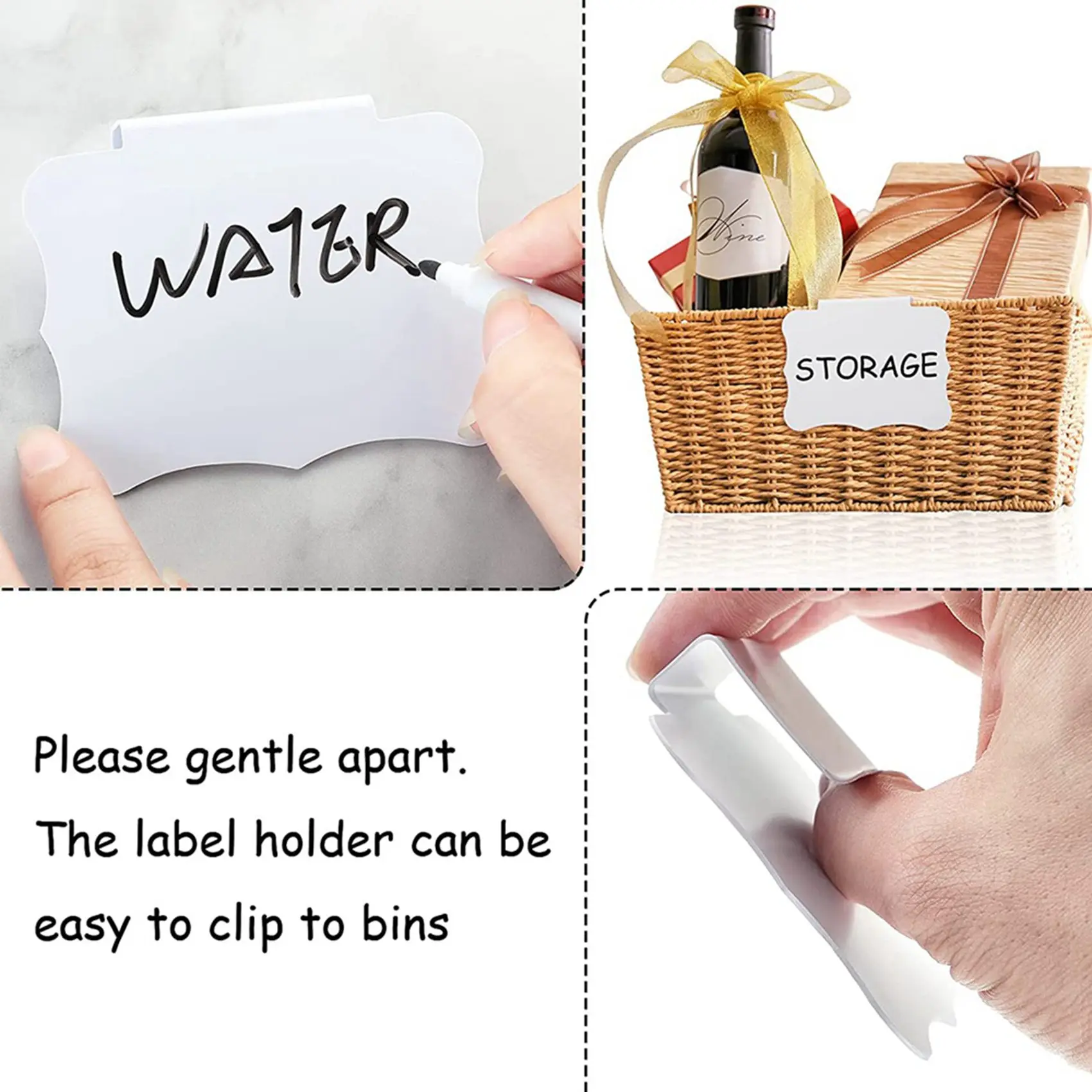 

ABBY-64 Pieces Basket Labels Clips And Pens Set, Includes 64 Pieces Kitchen Clip Label Holder And 4 Pieces Chalk (White)
