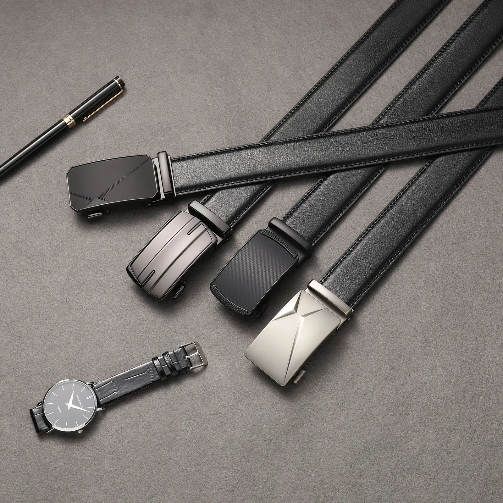 حزام كبير الحجم بإبزيم تلقائي طويل جدًا للرجال الكبار الطويل، 130 140 150 160 170 180 سم حزام أعمال جلدي مع مشبك معدني
