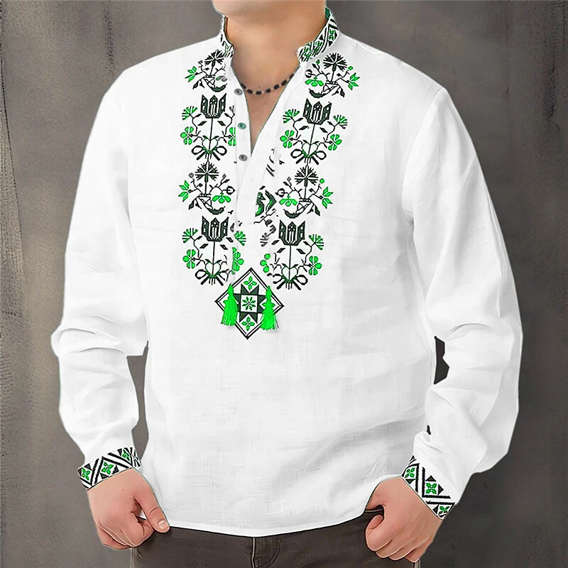 Cardigan Button men's Shirt Casual Simple Comfortable Soft Material New Floral HD Pattern Personality Cardigan Shirt Long Sleeve