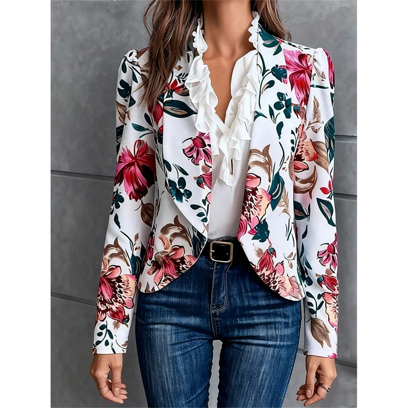 

Europe United States Flower Print Long Sleeve Small Suit Jacket Ladies Commuting Fashion Casual Joker Blazer Jacket Top Trend