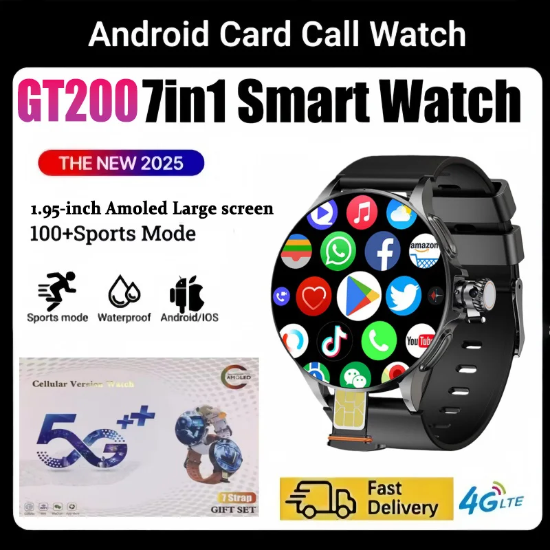 

New 5G LTE Android Smart Watch GT200 1.95inch Amoled Smartwatch Men With Rotary Camera Touch encoder GPS WIFI 256GB Storage Rom