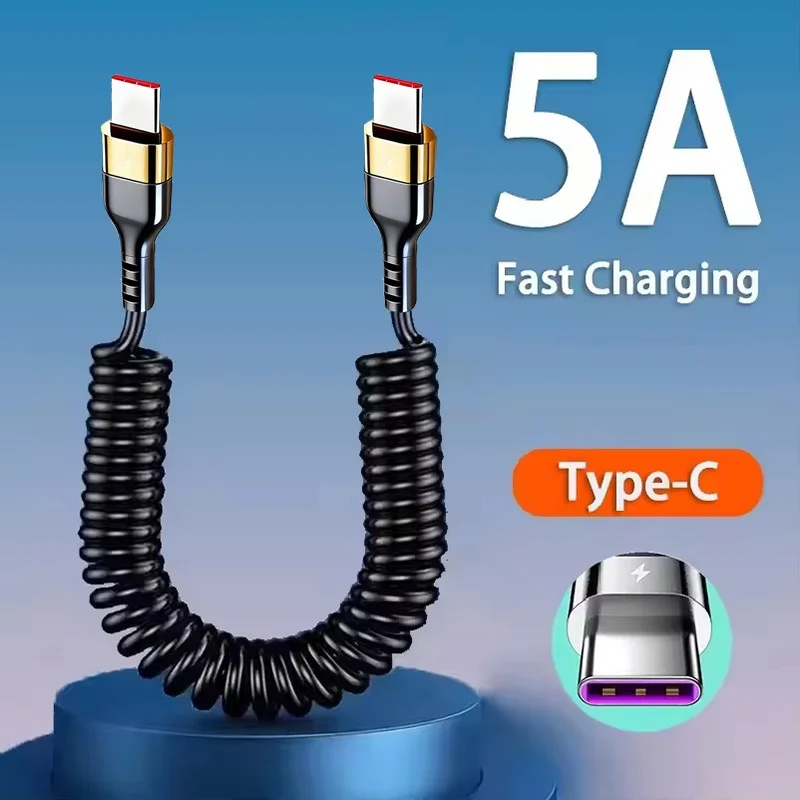 PD 120W Auto-Typ-C-Spiralkabel 5A Schnellladekabel Typ C zu Typ C Teleskopkabel für iPhone Huawei Xiaomi Redmi OnePlus Realme
