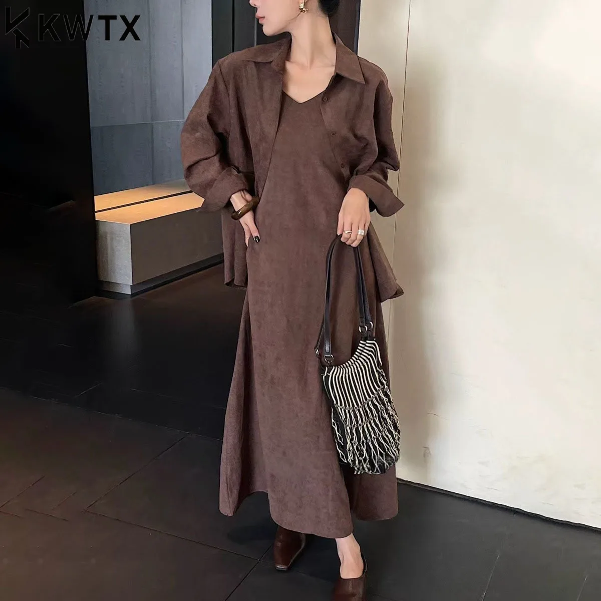 

KWTX Women's 2 Piece Set Blazer and Slip Dress Slim Fit Light Luxury Elegant Chic Casual Minimalist High-end Spring Summer 2025