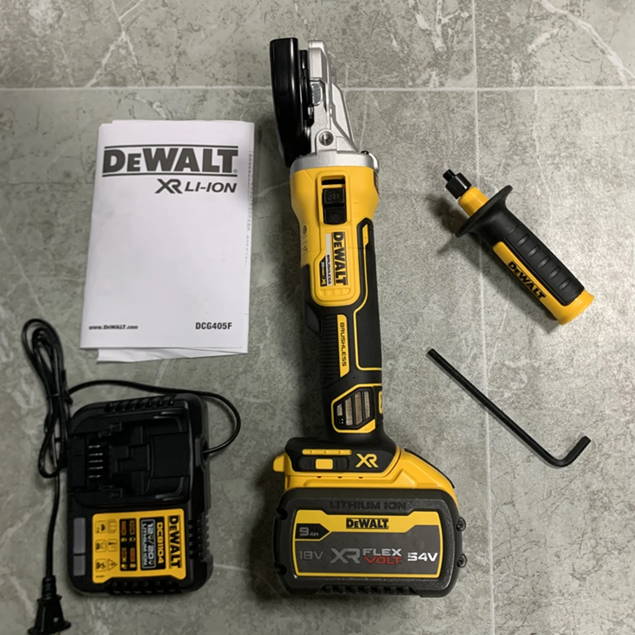 Dewalt DCG405FN Angle Grinder XR 125mm 18V Brushless Lithium charged Industrial Special Polishing Flat Head 9.0AH battery set