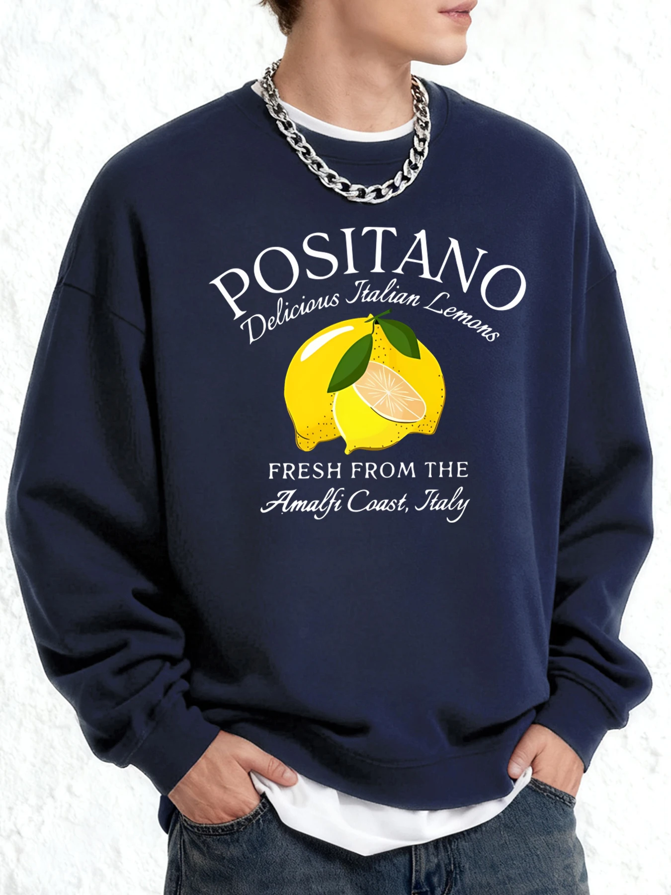 

Яркий лимонный принт, мужские уличные модные пуловеры, универсальный осенний теплый свитшот, повседневная мягкая одежда, офисная простая одежда с длинным рукавом