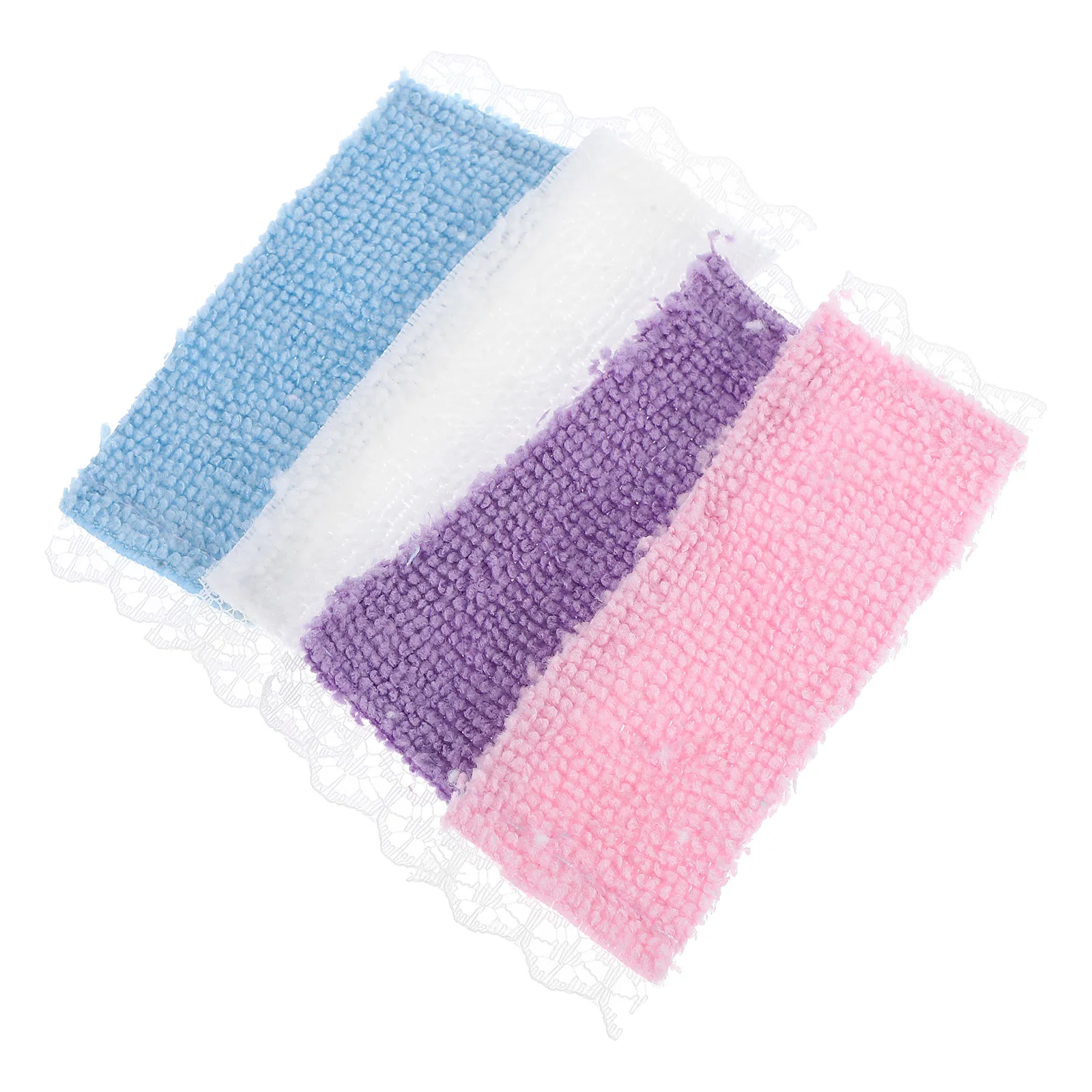 4 Pcs Miniature Dollhouse Bathroom Accessories 12 Scale Lace Bath Towels Set Realistic Decorative Scenes Soft Cloth Materials
