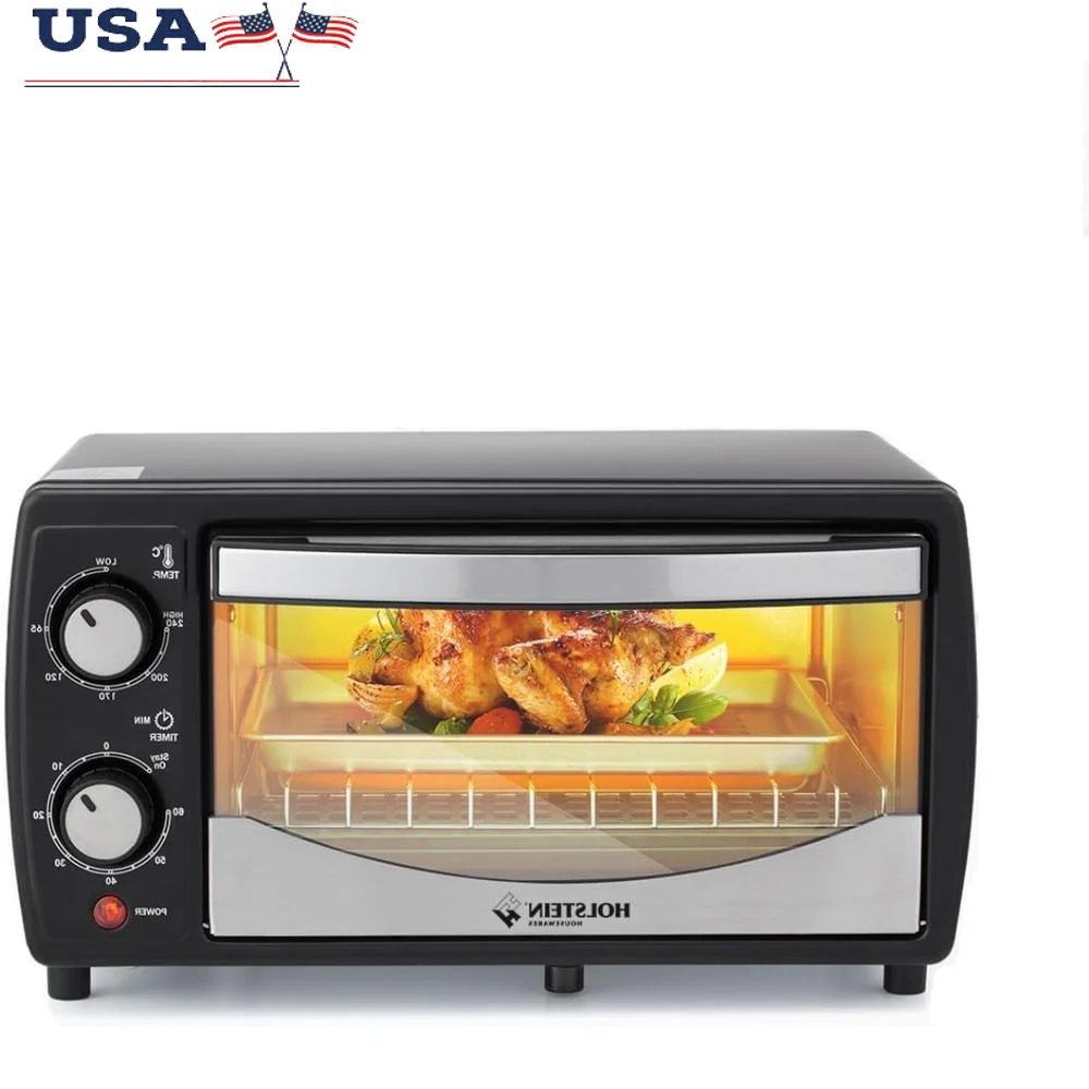 

Countertop Toaster Oven 4 Slice Capacity 60 Minute Timer Adjustable Temperature Bake Broil Toast Auto Shut Off Crumb Tray