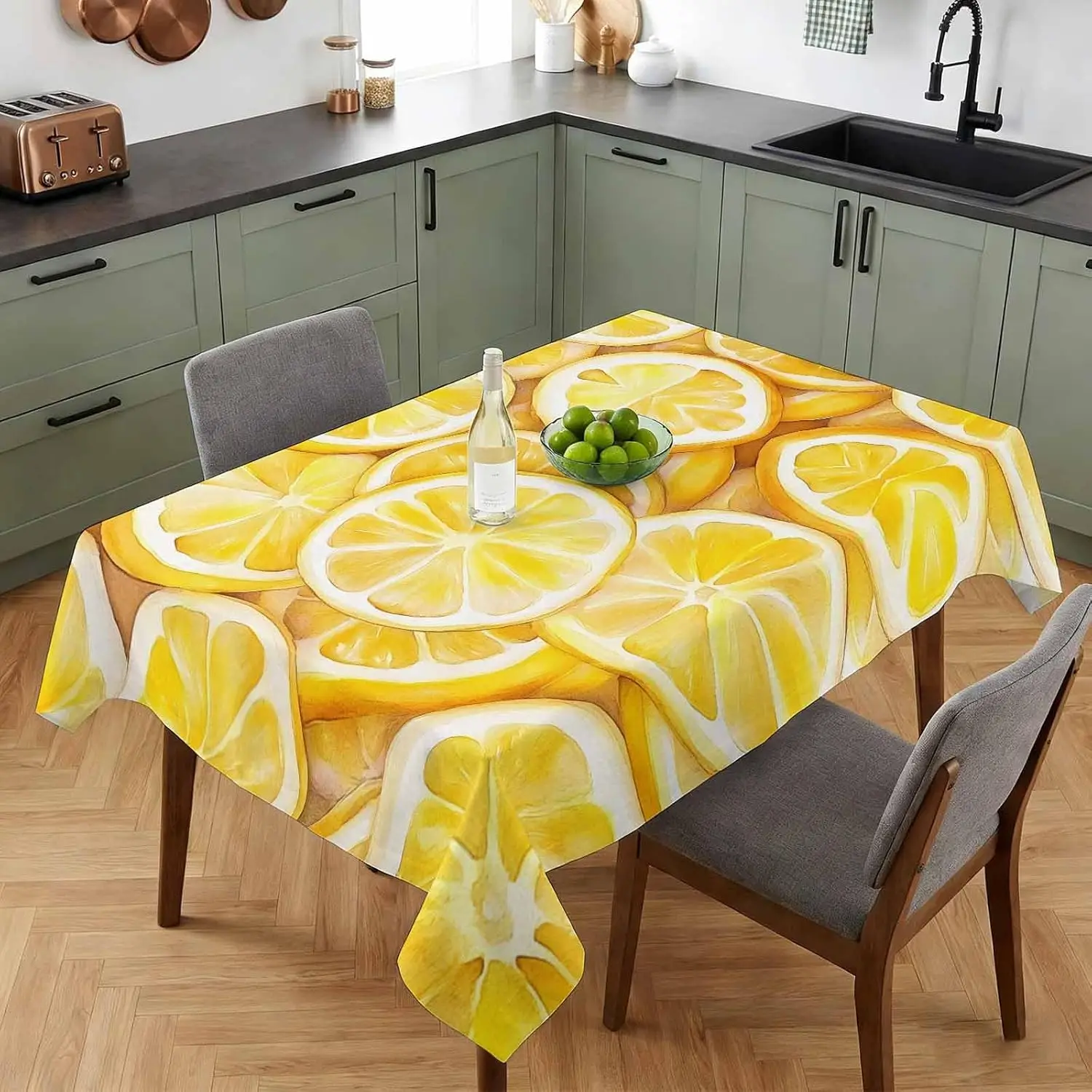 Summer Fruit Yellow Lemon Slice Rectangle Tablecloth for Table Decor Reusable Kitchen Dining Tablecloth for Holiday Party Decor
