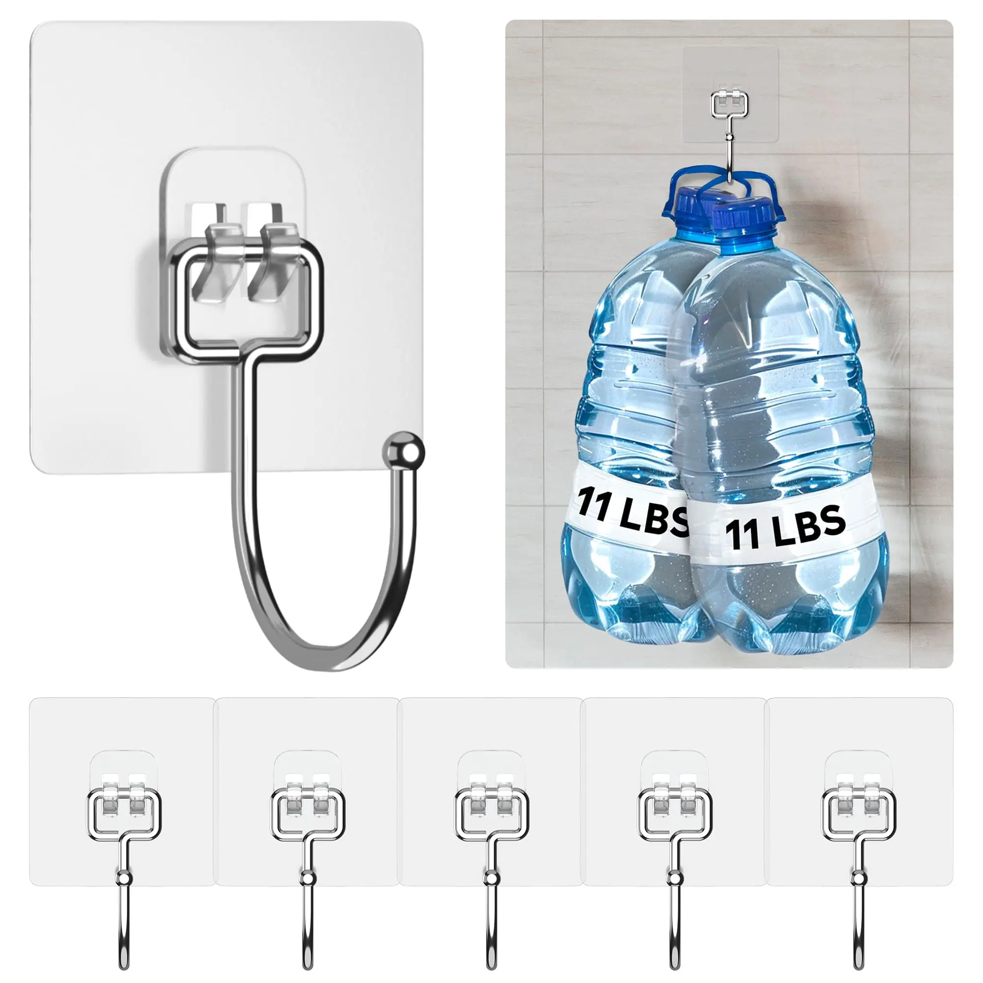 Big Size Hook Self-Adhesive PVC Stainless Steel Transparent Multi-Purpose Wall Holder Door Rack Kitchen Storage Organizer Home