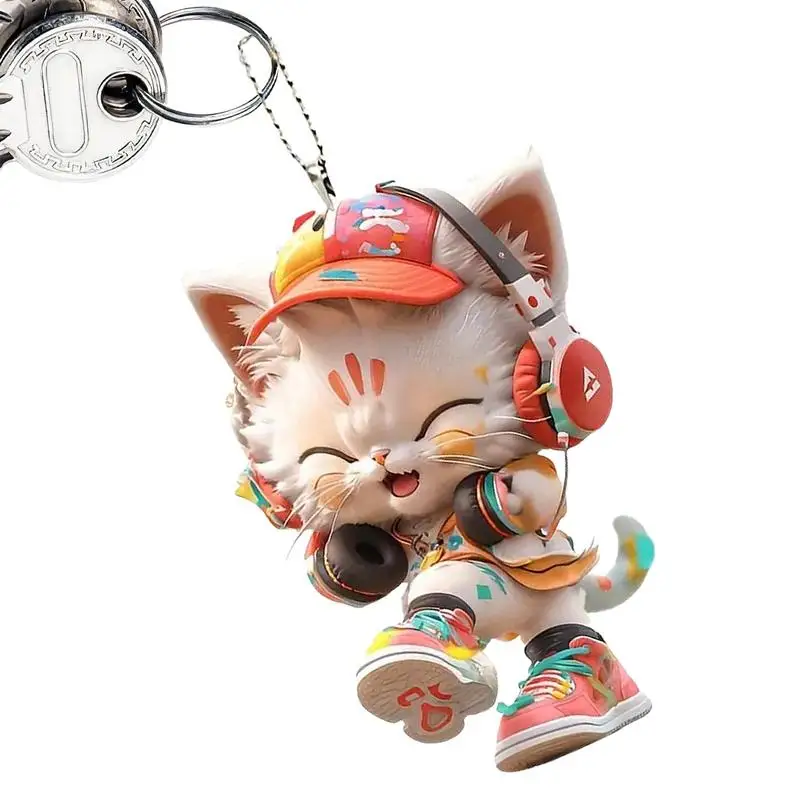 

Acrylic Cat Car Pendant Car Kitten Wearing Headphone Rearview Mirror Accessories 2D Acrylic Animal Pendant For Car Bag Backpack