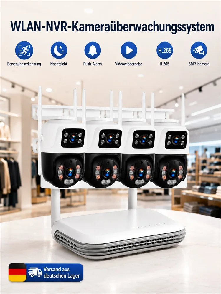 KERUI 6MP Full HD 8CH Kabelloses NVR-Kit Sicherheits-WLAN-IP-Doppellinsen-Kamerasystem-Kit Außenüberwachung CCTV Audio-Video-Rekorder