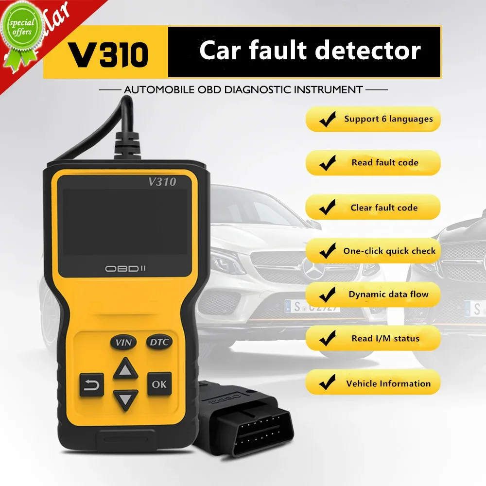 Считыватель кодов автомобиля V310, сканер, автомобильный CAN OBD2 диагностический сканер, инструмент V1.1 16-контактный Датчик скорости автомобиля, автомобильный диагностический инструмент OBDII