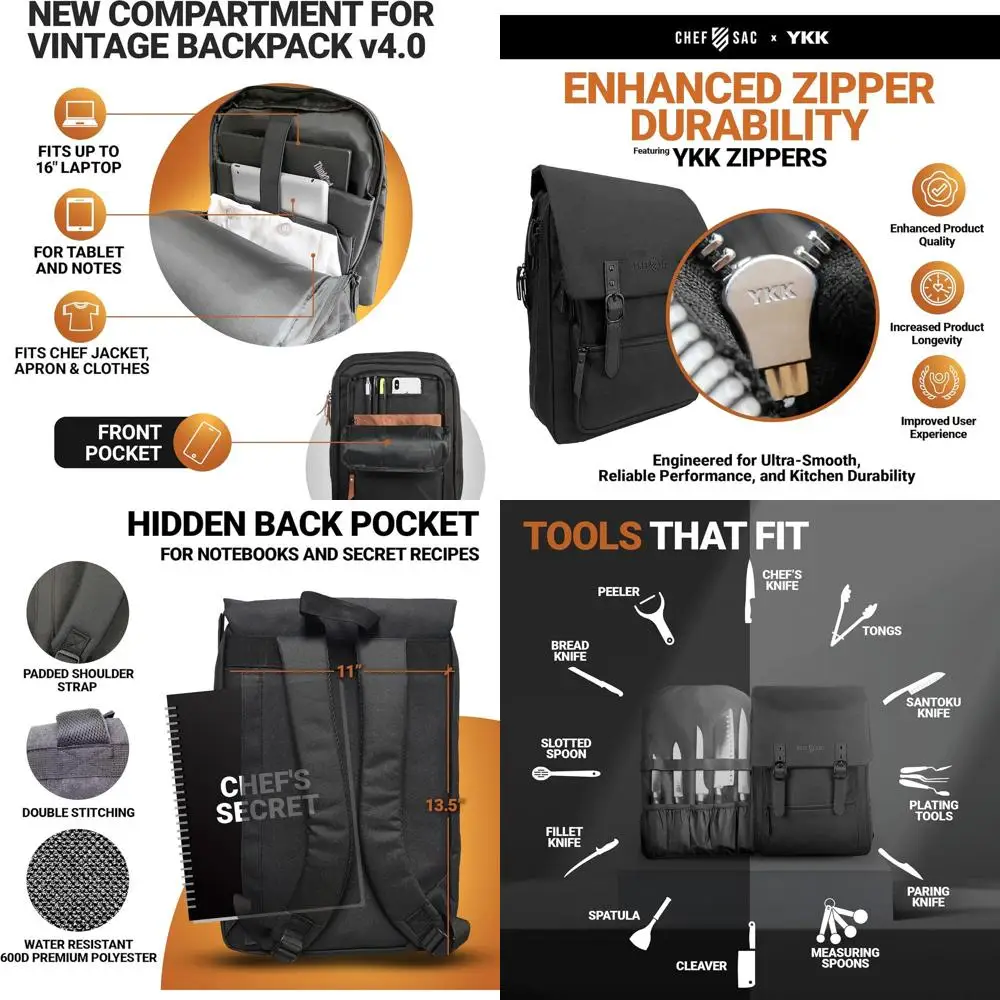 

Винтажный рюкзак Che Sac Che Knie Bag | 30+ ножей и инструментов для кейтеринга | Чехол-кейс Knie с отсеком для телефона или планшета | С