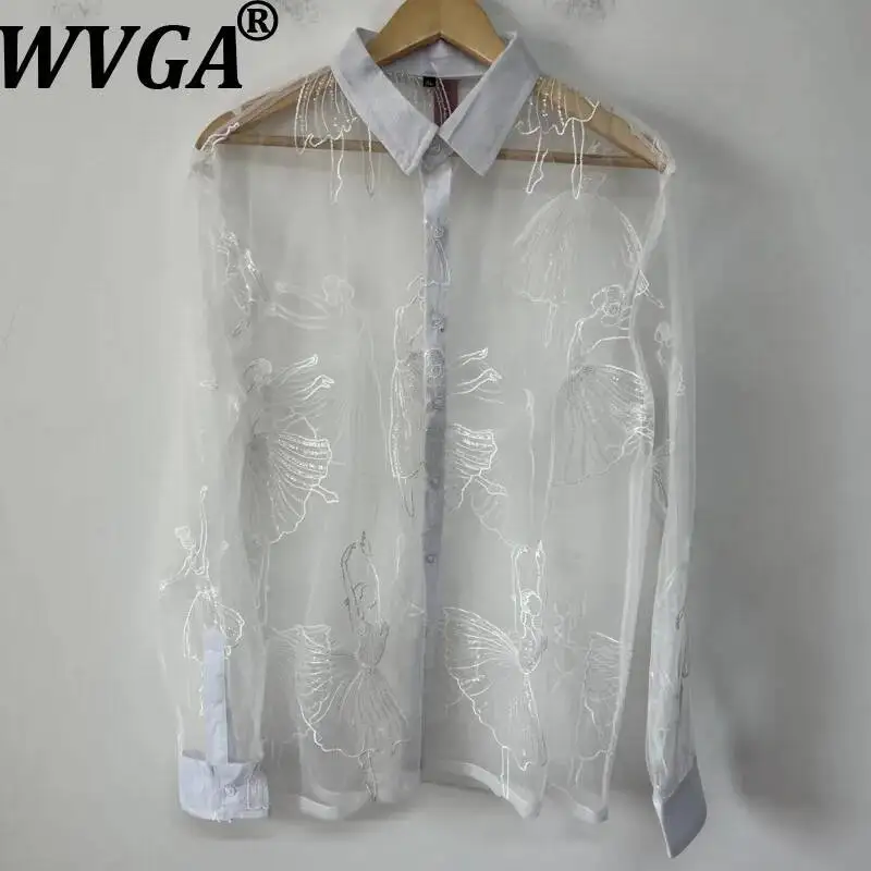 

WVGA Men's New Summer Sheer Mesh Embroidered Trendy Loose-fitting Personalized Versatile Shirt Niche Chic Casual Tops Ins W22979