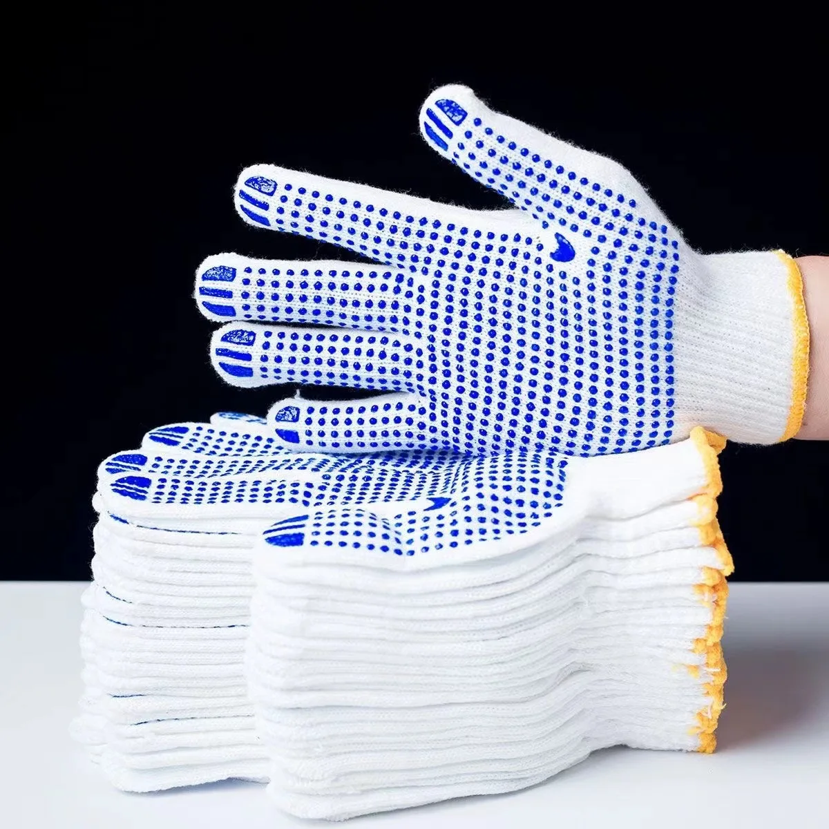 12 Pairs Work Gloves With Anti Slip Grip, PVC Dots Safety Cotton Protection ,For Painter, Mechanic Industrial Construction