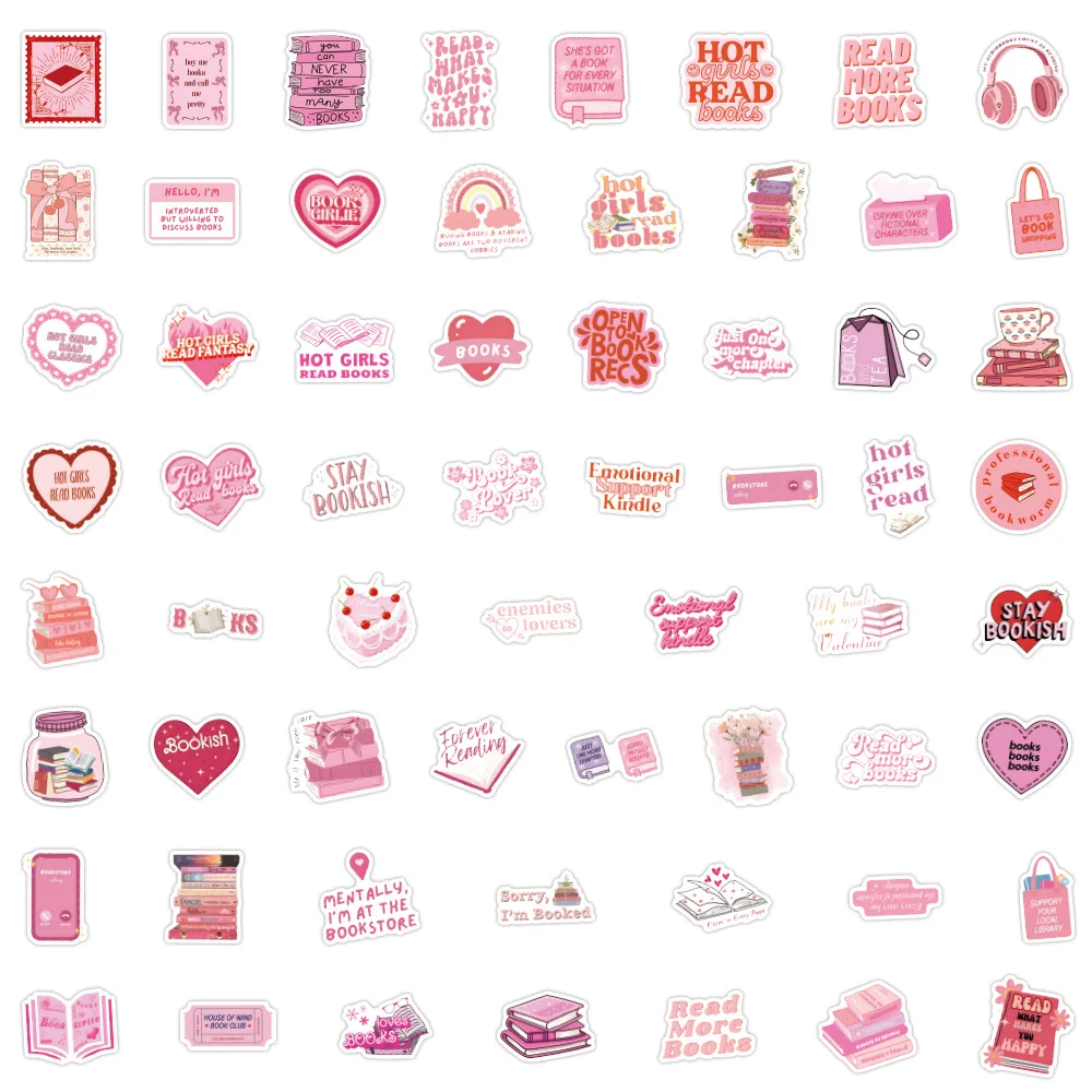 60Pcs Pink Bookish Stickers DIY Stickers Scrapbooking Phone Luggage Skateboard Waterproof Decals